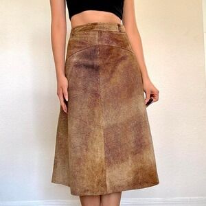 90s Borbonese by Redwall Brown Leather Midi Skirt